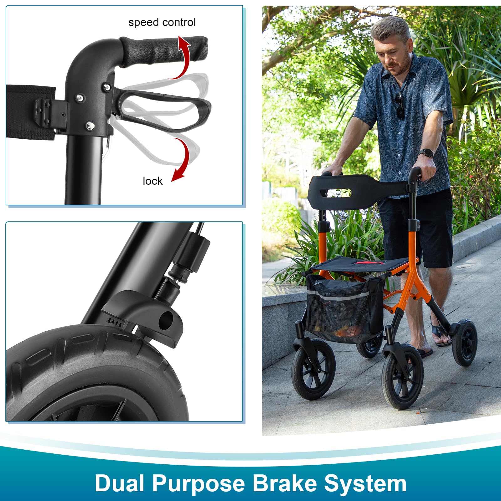 Rollator Walker with Seat, Tall Walkers for Seniors, 12