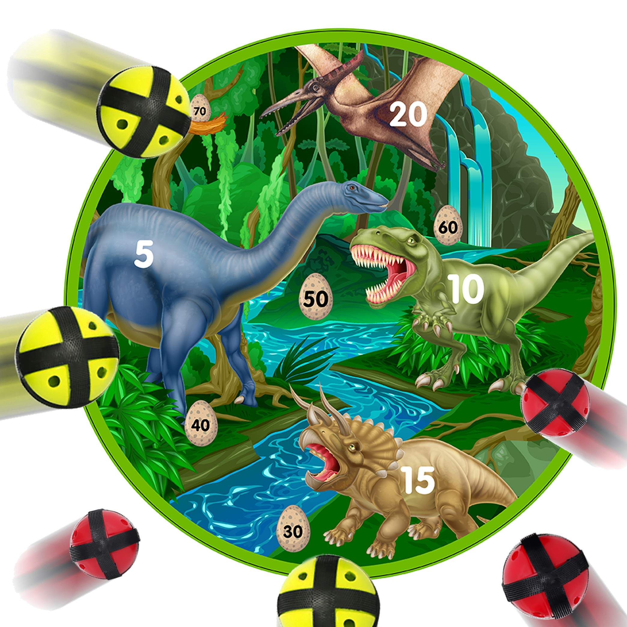 Fun Dinosaur Dart Board Game with 6 Balls Using Hook-and-Loop Fasteners | 30 cm Diameter | Classic Game and Safe for Kids