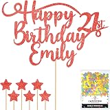 Cakeshop Personalised Happy Birthday Glitter Cake Topper Red Name & Age