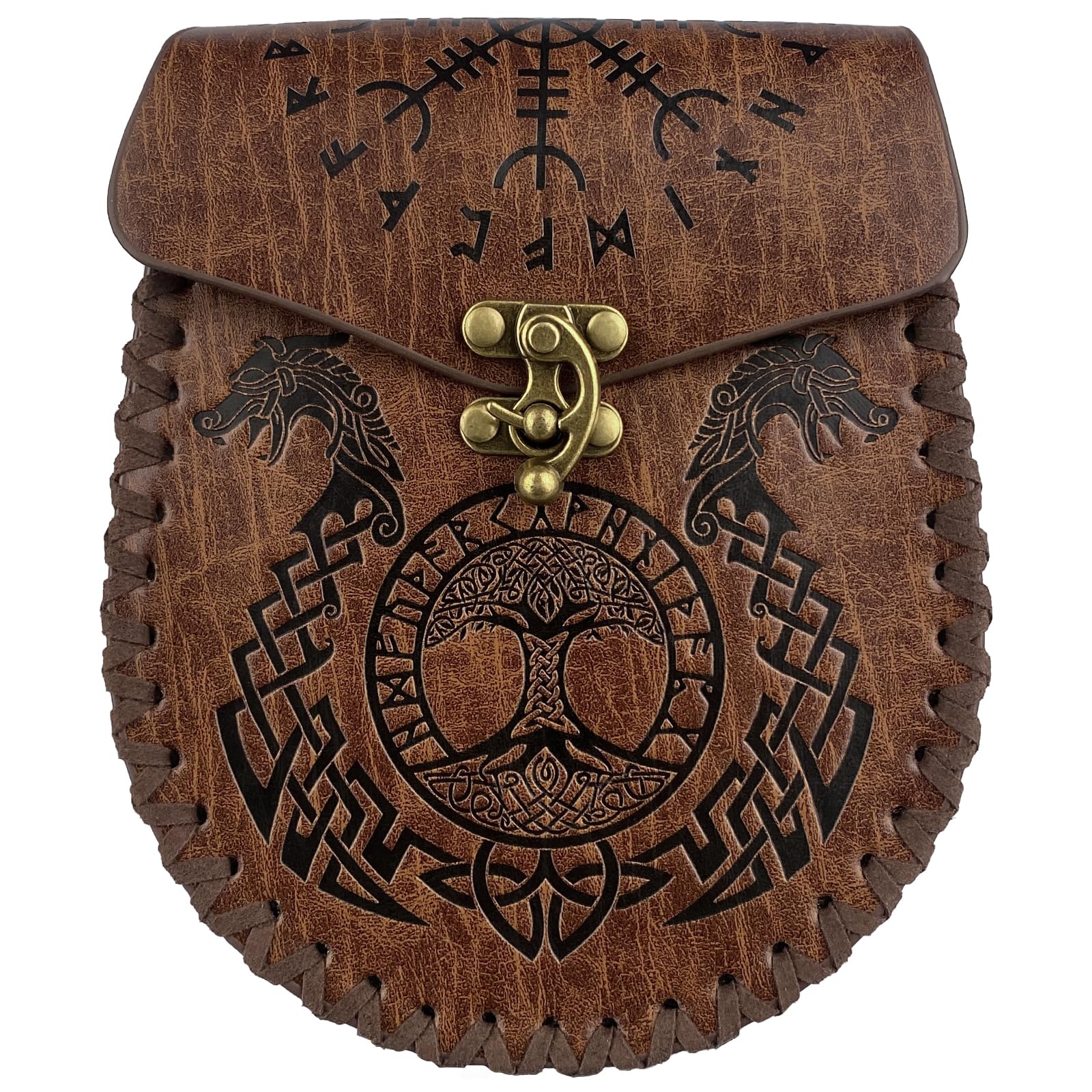 HiiFeuer Nordic Embossed Belt Bag, Retro Medieval Faux Leather Side Pack, Vintage Portable Belt Pouch for LARP Ren Faire (Dragon) — image 1