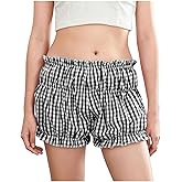 Women Lounge Plaid Shorts Cute Ruffle Bloomers Low Rise Coquette Micro Shorts Sexy Pajama Bottoms Y2k Streetwear