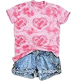 Women Valentines Shirts Tie Dye Heart Graphic Short Sleeve Cute Round Neck Shirt for Women Lover Gift Tops