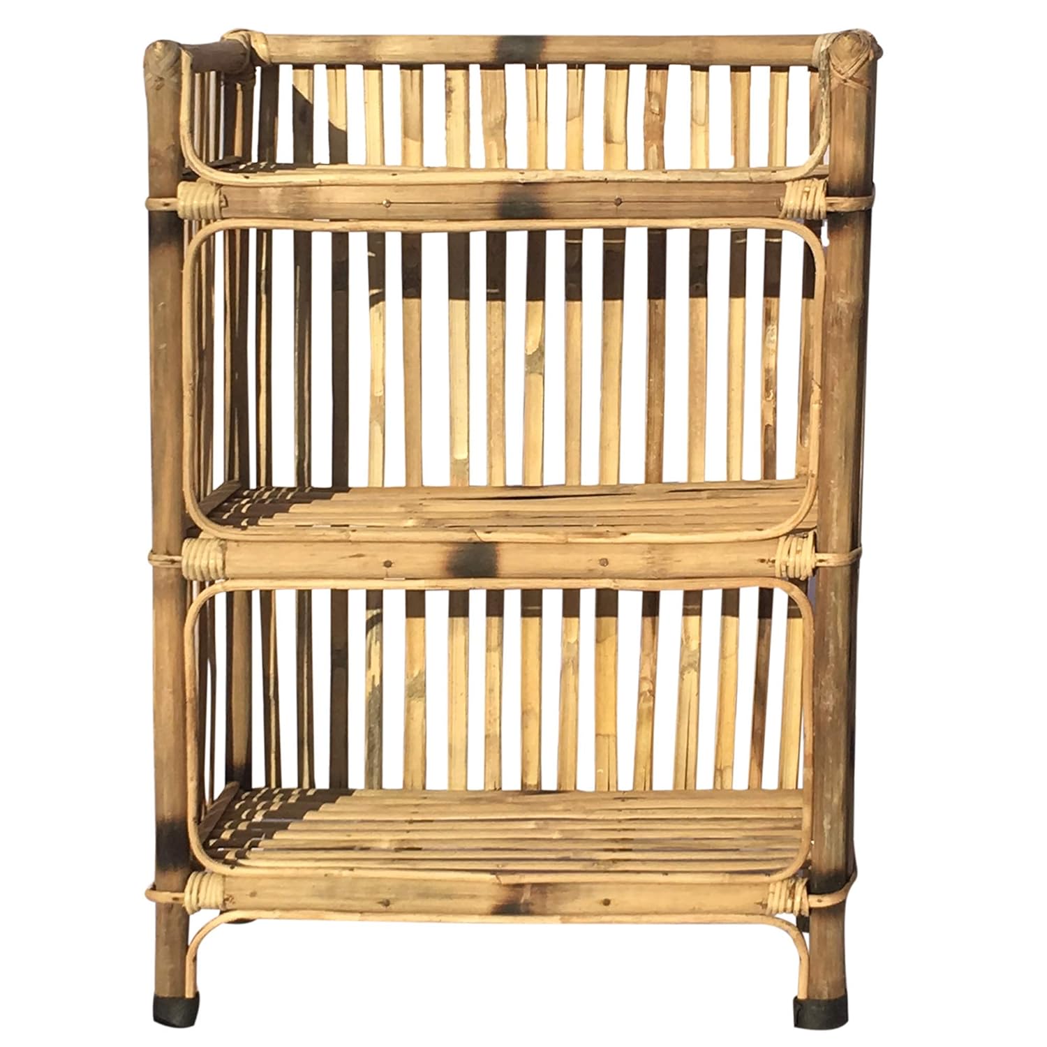 Avika Natural Finish Cane Bamboo Rack of 3 Shelves for Books and Shoes
