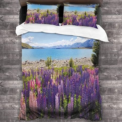 Amazon Liasdiva 寝具カバーセット 布団カバー ベッドシーツ 選べる シングル ダブル 3点セット テカポ湖のほとりにあるルパンの野 花畑ニュージーランドの牧歌的な風景洋式 和式兼用 掛け布団カバー 四季適用 シングル 150 X 210cm 寝具カバーセット オンライン通販
