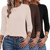 Ekouaer Womens Long Sleeve Shirts 3 Pack Crew Neck Tops Fall Outfits | Basic T Shirts, Loose Fit, Undershirts, Thermal, Layering, Casual, Work, Winter Clothes