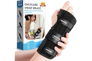 ONLYCARE Carpal Tunnel Wrist Brace Fit Right Hand, Adjustable Wrist Wraps Night Support, Metal Splint Stabilizer Relief Pain for Women Men, Hand Brace for Sprain, Arthritis, Tendonitis (Medium)