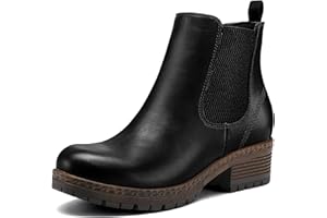 mysoft Women's Chelsea Ankle Boots Side Zipper Chunky Block Low Heel Booties Lug Sole Short Boots