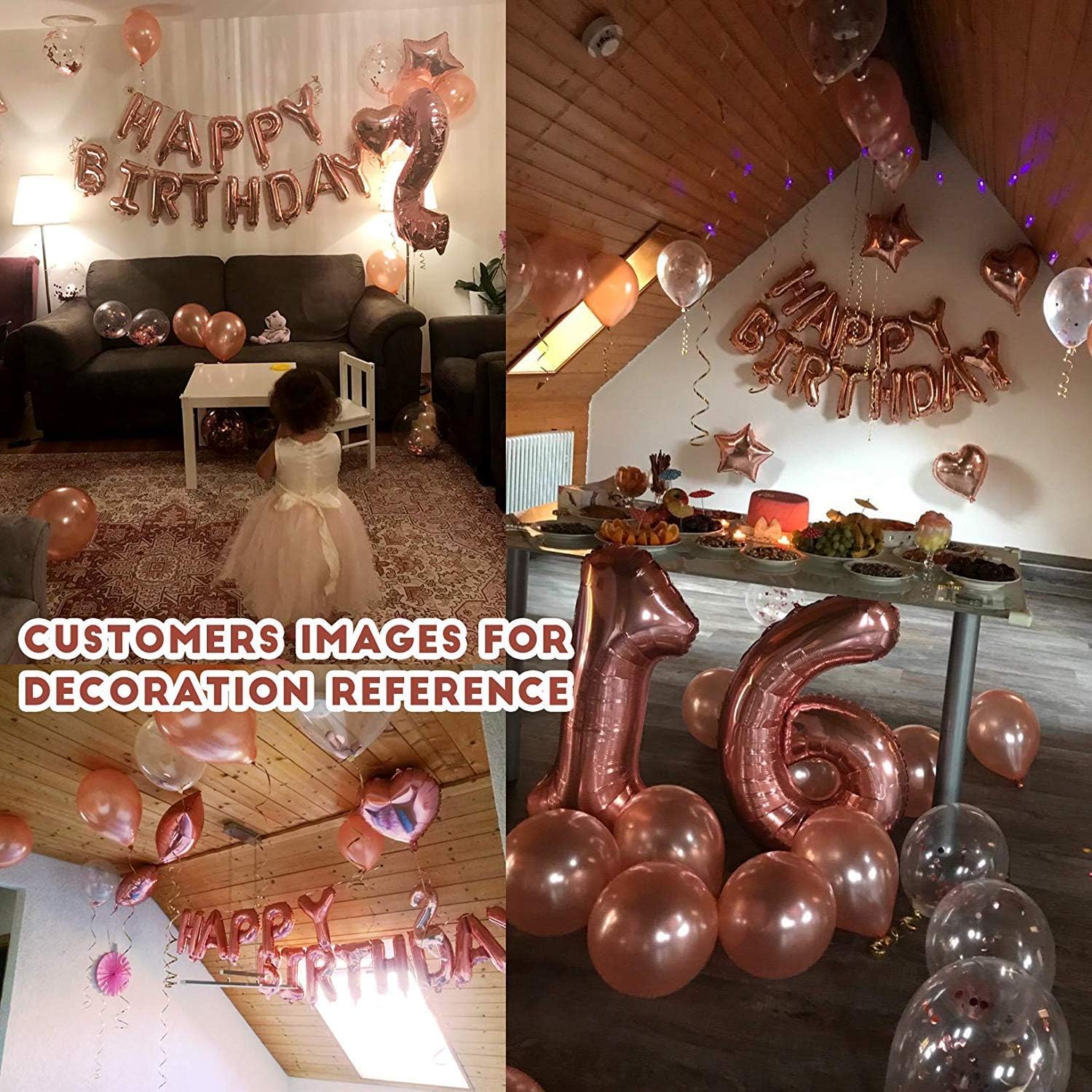 MOVINPE Rose Gold Birthday Party Decoration, Happy Birthday Banner, Rose Gold Fringe Curtain, Foil Tablecloth, Heart Star Foil Confetti Balloons, 10g Table Confetti for Women Girl Birthday Party: Toys & Games