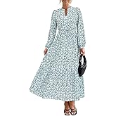 BTFBM Women Boho Maxi Dress Fall Fashion 2025 Floral Long Sleeve V Neck Button Pockets Flowy Vacation Wedding Dresses
