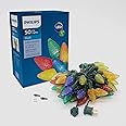 Philips 50 LED Warm White Faceted C9 Christmas Lights on Green Wire with Storage Spool - UL Listed for Indoor/Outdoor Use - 26.83' Total Length with 6" Bulb Spacing - String Lights for Christmas Tree