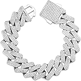 TOPGRILLZ 20mm 6 Times 14K Gold Plated Full Iced Out Prong Setting Cubic Zirconia Box Clasp Miami Cuban Link Bracelet for Men Hip Hop