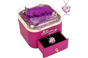 FCAYLO Valentine's Day Birthday Gifts for Women,Preserved Flowers Rose Gift for Mom Wife Girlfriend, Jewelry Box with Necklace,I Love You Forever Flower Rose Gifts for Anniversary Day(Purple)