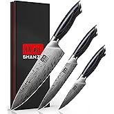 SHAN ZU 3PCS Kitchen Knife Set,Chef Knife Sets in Powder Steel, Ultra Sharp Japanese Knives Set High Carbon Steel Knives Sets, Cooking Knives Set with Ergonomic Pakkawood Handle