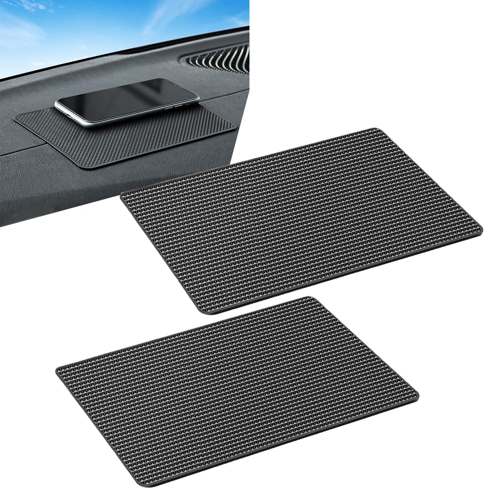 Photo 1 of *****PLANE BLACK***jokormo 2 PCS Car Dashboard Anti-Slip Mat, 10.62" x 5.9" Grid Pattern High Temperature Resistant Washable Center Console Storage Mat, Double-Sided Self-Adhesive Accessories, for Most Cars (Black)
