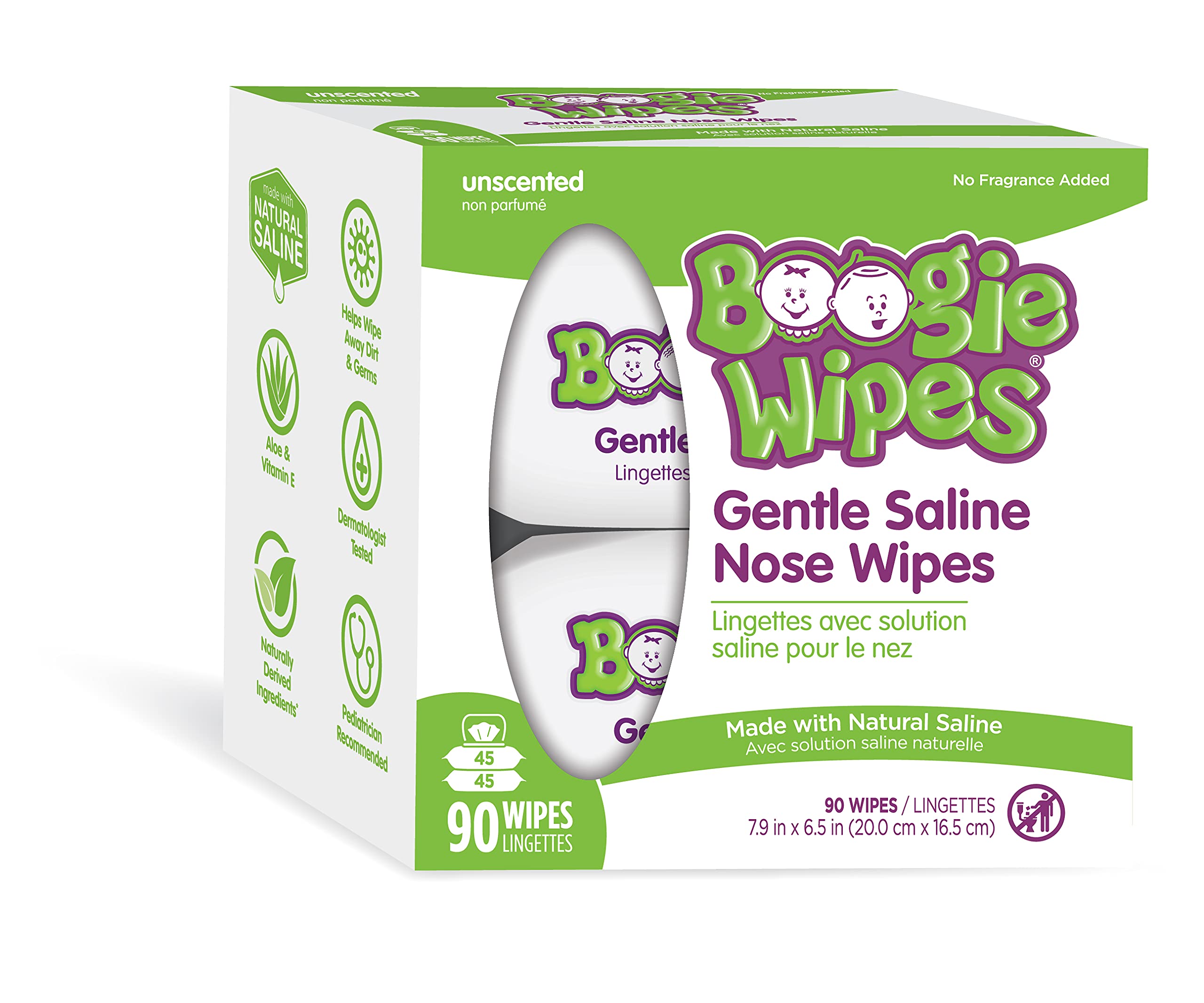 Boogie Wipes Saline Nose Wipe Unscented 90 Count