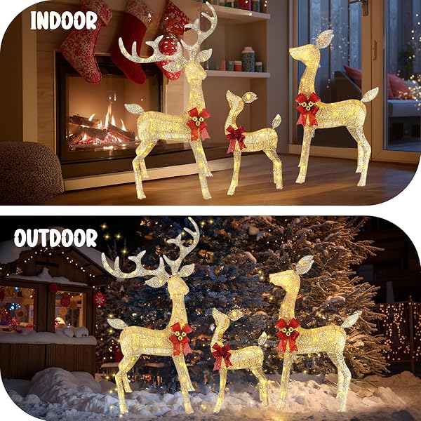 5FT LIGHT UP CHRISTMAS REINDEER OUTDOOR DECOR, 3PCS LARGE HANDMADE CHRISTMAS DEER DECORATIONS WITH 240 LED FOR YARD DISPLAY HOME DECOR, SAFE MATERIAL METAL GROUND STAKES, PLUG AND PLAY