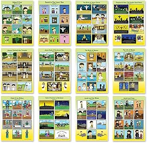 NewEights Bible Story Series 1 Educational Learning Posters (12-Pack) - Inspirational Bible Verses Poster for Men Women Teens - A3 Size - Youth Ministry Sunday School Church Decor Home Decor