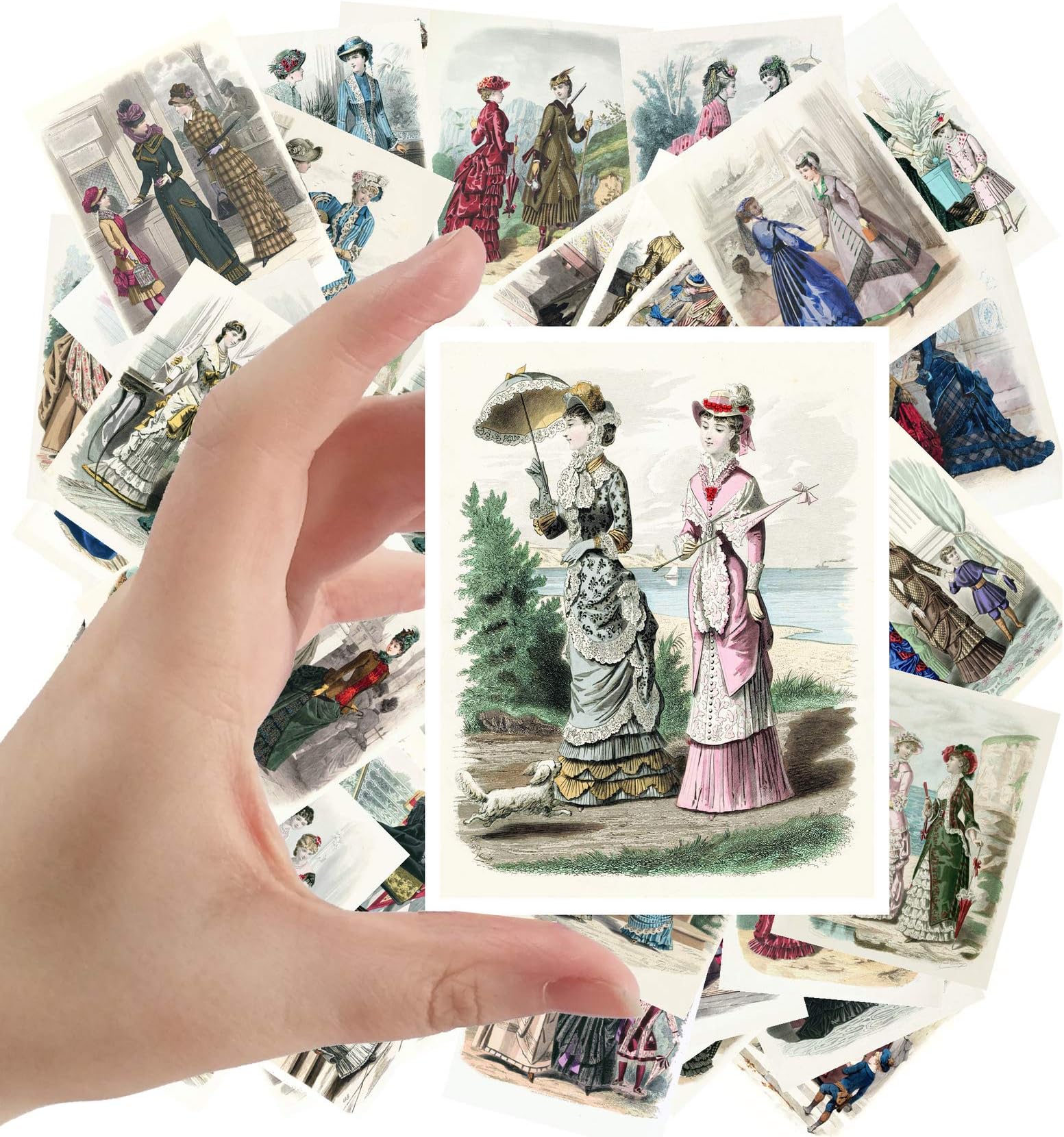 Large Stickers (24 pcs 60X90mm) Victorian Fashion Vintage Vogue Magazine Illustration