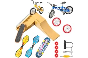 CIVANER 17 Pieces Finger Skateboard Ramp Set Skate Park Kit Ramp Parts Set Mini Finger Toys Set Finger Bike Skate Park Kit with Replacement Wheels and Tools for Kids Party Favor (Classic Color)