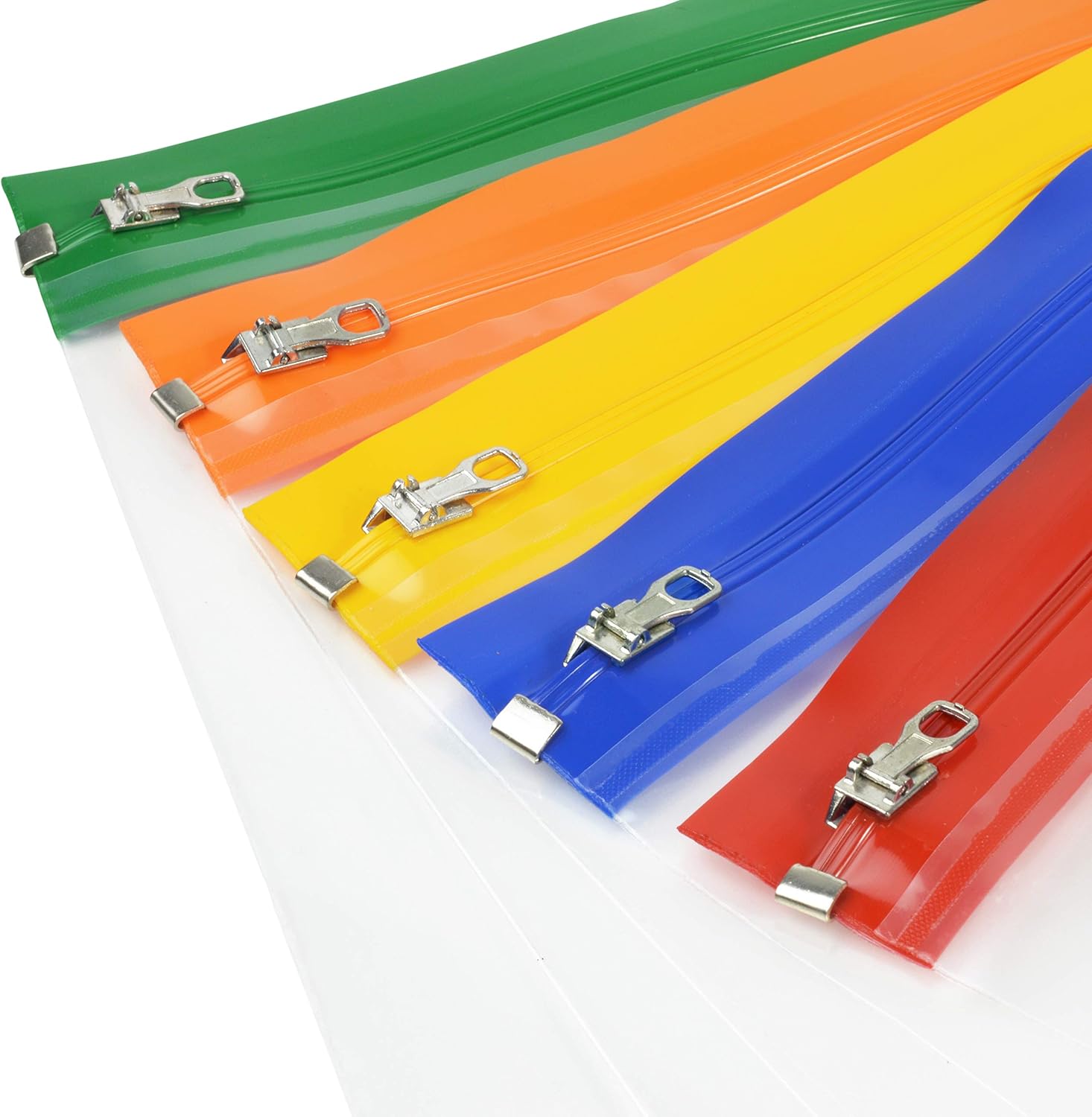 Rapesco 1503 Plastic Wallet Zip Folder, Metal Zip, A4+, Transparent with Assorted Coloured Strips, Pack of 5 - Image 3