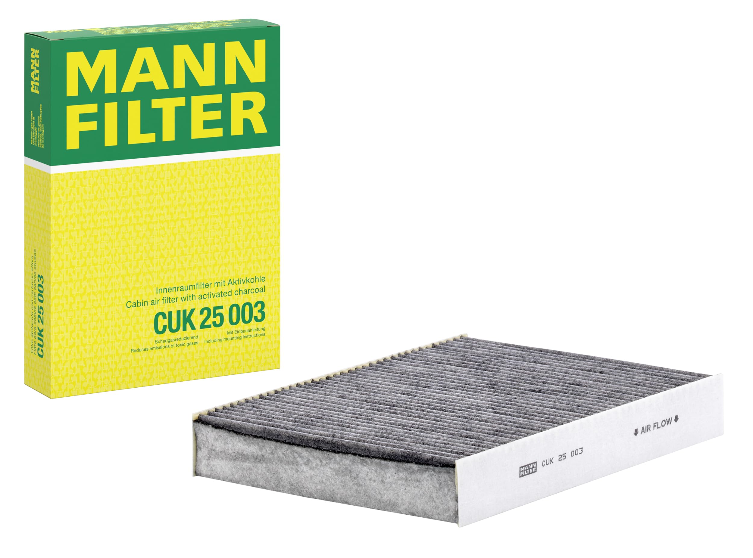 MANN-FILTER CUK 25 003 Cabin Air Filter - Pollen Filter with Activated Carbon - for Cars + Transporters