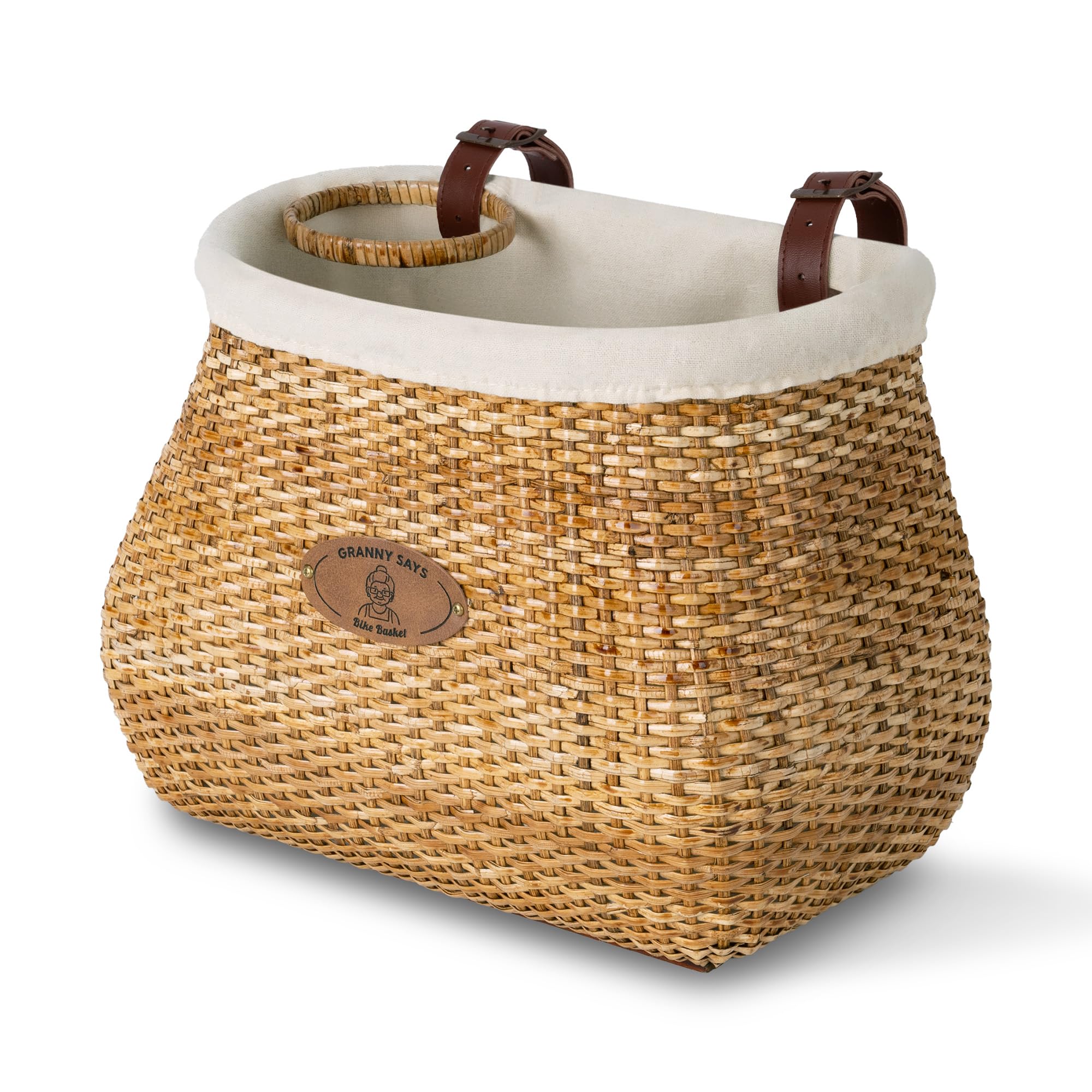 Photo 1 of GRANNY SAYS Bike Basket Front, Natural Rattan Wicker Bike Baskets, Bicycle Basket with Cup Holder, Handmade Woven Bike Baskets for Women and Men, Storage Basket for Beach Cruisers, Ebikes