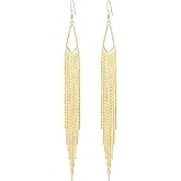 18K Gold Plated Long Chain Tassel Earrings Trendy Sleek Chain Dangle Drop Earrings for Party Linear Fringe Earring