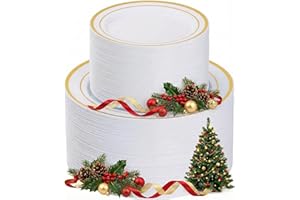 Goodluck 200PCS Gold Plastic Plates, Heavy Duty Disposable Gold Plates with 100 10.25 inch Dinner Plates and 100 7.5 inch Dessert Plates for Party, Holiday, Wedding, Thanksgiving