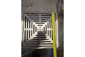 Heavy Duty Square Floor Drain, Commercial/Industrial, 12 in, Nickel Bronze Grate, Epoxy-Coated Cast Iron Body, Adjustable Hin