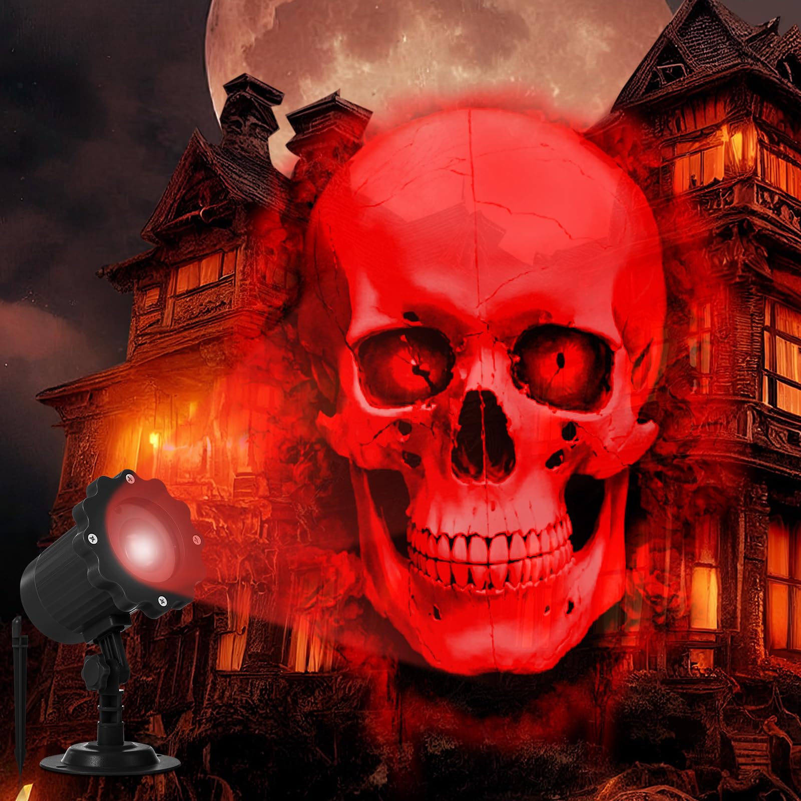 Photo 1 of Treela Halloween Projector Lights Outdoor Indoor Dynamic Ghost Skull Lights Decoration Outside LED Landscape Lamp for Holiday Garden Supplies(Red,Skull)