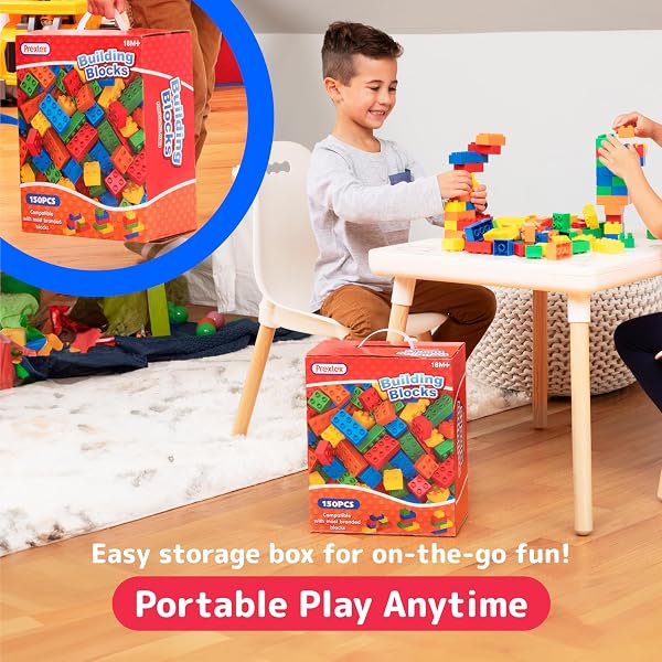 PREXTEX 150-PIECE BUILDING BLOCKS SET FOR KIDS – 5-COLOR BUILDING BRICKS FOR TODDLER DEVELOPMENT, CREATIVITY, AND MOTOR SKILLS – TOYS FOR BOYS AND GIRLS – COMPATIBLE WITH MAJOR BRANDS