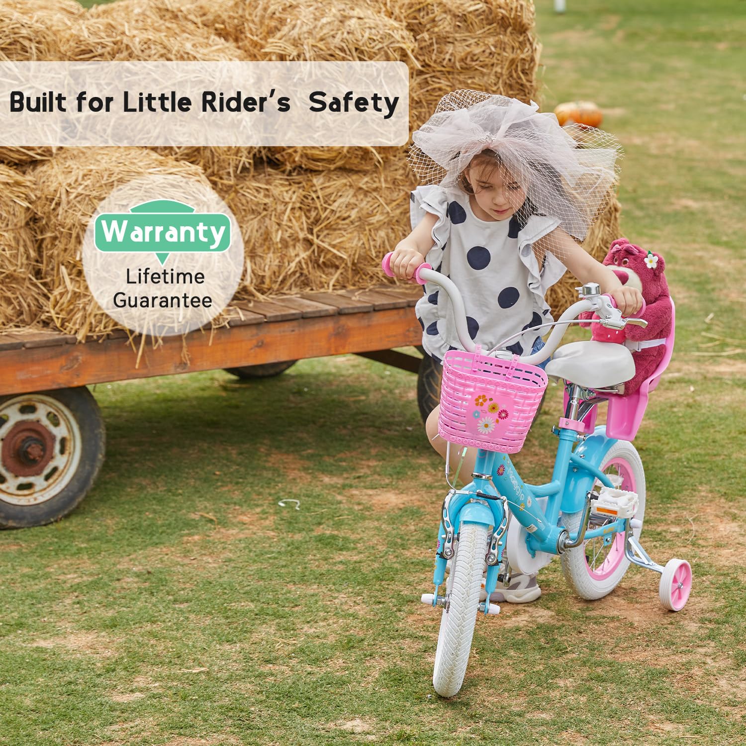 Glerc Maggie Girls Bike, 12-20 Inch Kids Bike for 2-13 Years Old Children, Princess Style Kids Bicycle with Doll-Seat & Basket & Training Wheels, Multiple Colors
