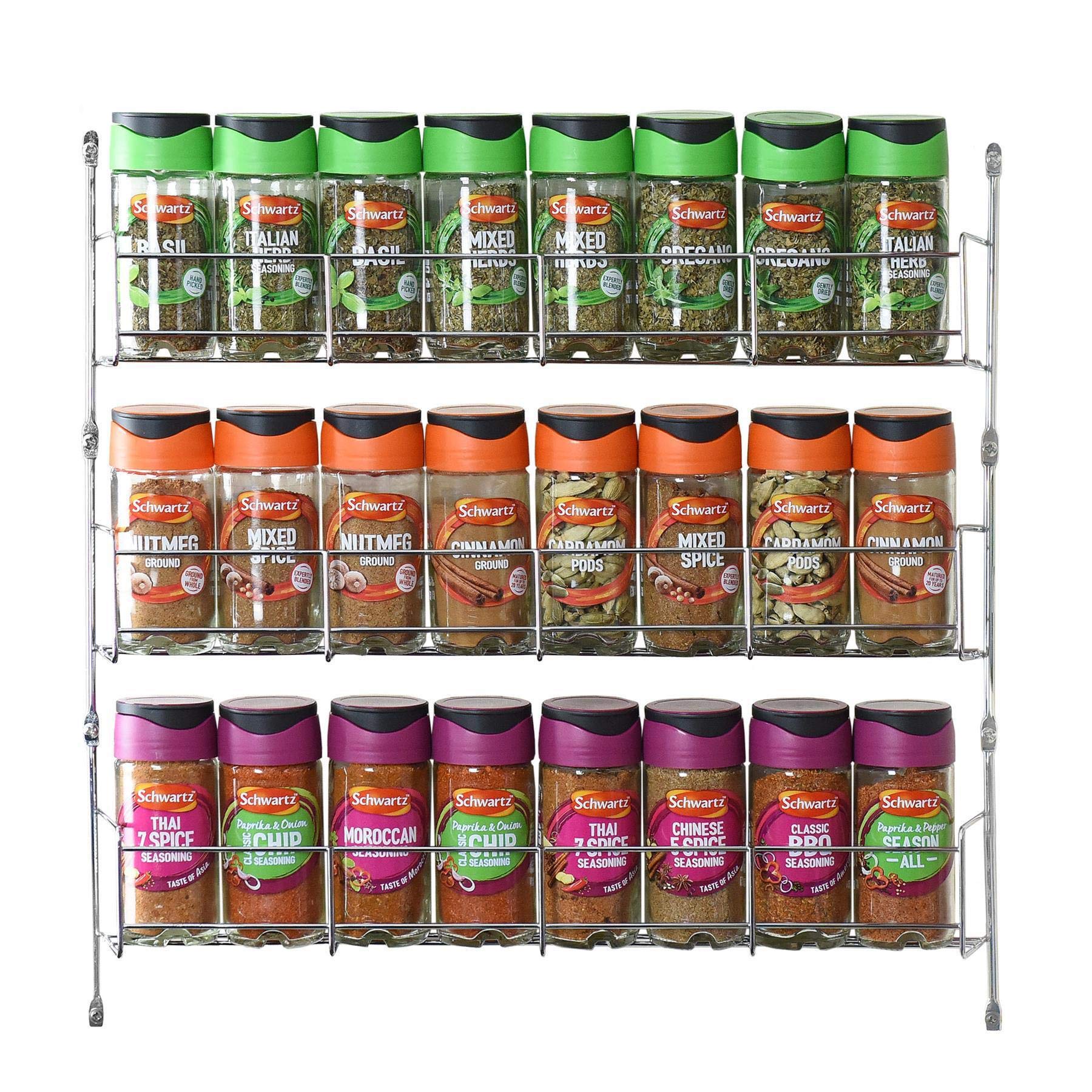 Vinsani 1/2/3/4/5/6 Tier Spice Racks Organiser - 3 Tier Flexible Herb Spices Condiments Jar Cupboard Wall Mounted Hanging Storage with Adhesive Stickers & Screws For Pantry Kitchen (Silver)
