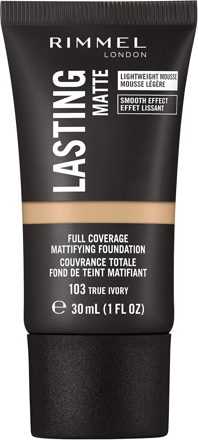 Rimmel Lasting Matte Full Coverage Light-weight Foundation 30ml, 103 True Ivory, 30 ml (Pack of 1)