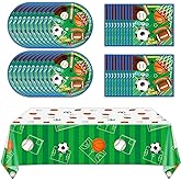 Sports Party Decorations Tableware Set All Star Plates Napkins All Sports Disposable Table Cover Baseball Football Soccer Basketball Dinnerware for Boy Birthday Party Baby Shower Decor Supplies