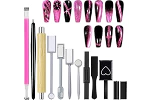 Laza 12 Pcs Nail Magnet Set, Super Strong Cylinder Magnet, Heart Magnet for Nails Double-head Magnet Wands for Magnetic Nails, 9D Galaxy Cat Eye Nail Art, Magnetic Nail Polish