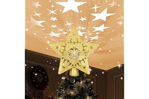 AOMIL Christmas Tree Topper, 3D Rotating Pattern Projector for Xmas Tree Topper, Hollow Design Christmas Decorations,Christmas Decor