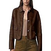 Fhniepan Womens Faux Suede Bomber Jacket Fall Long Sleeve Lapel Button Down Jackets Trendy Going Out Casual Outerwear