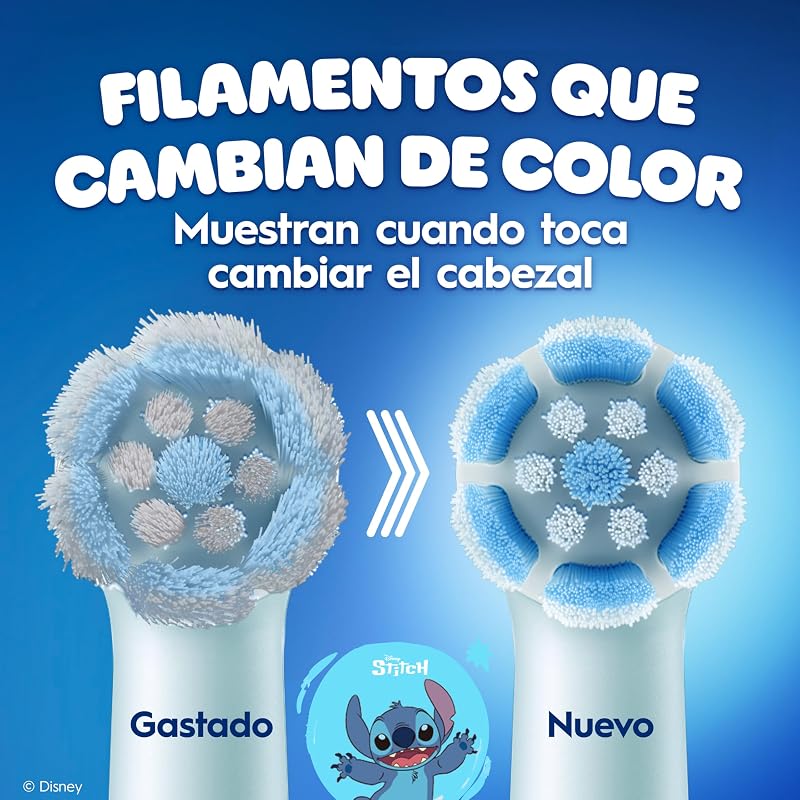 Cabeças de substituição iO Kids Disney Stitch para crianças +6 anos, Pack de 8 - Recargas Originais para Oral-B Escovas de Dentes Elétricas iO Kids, suaves com dentes e gengivas instáveis