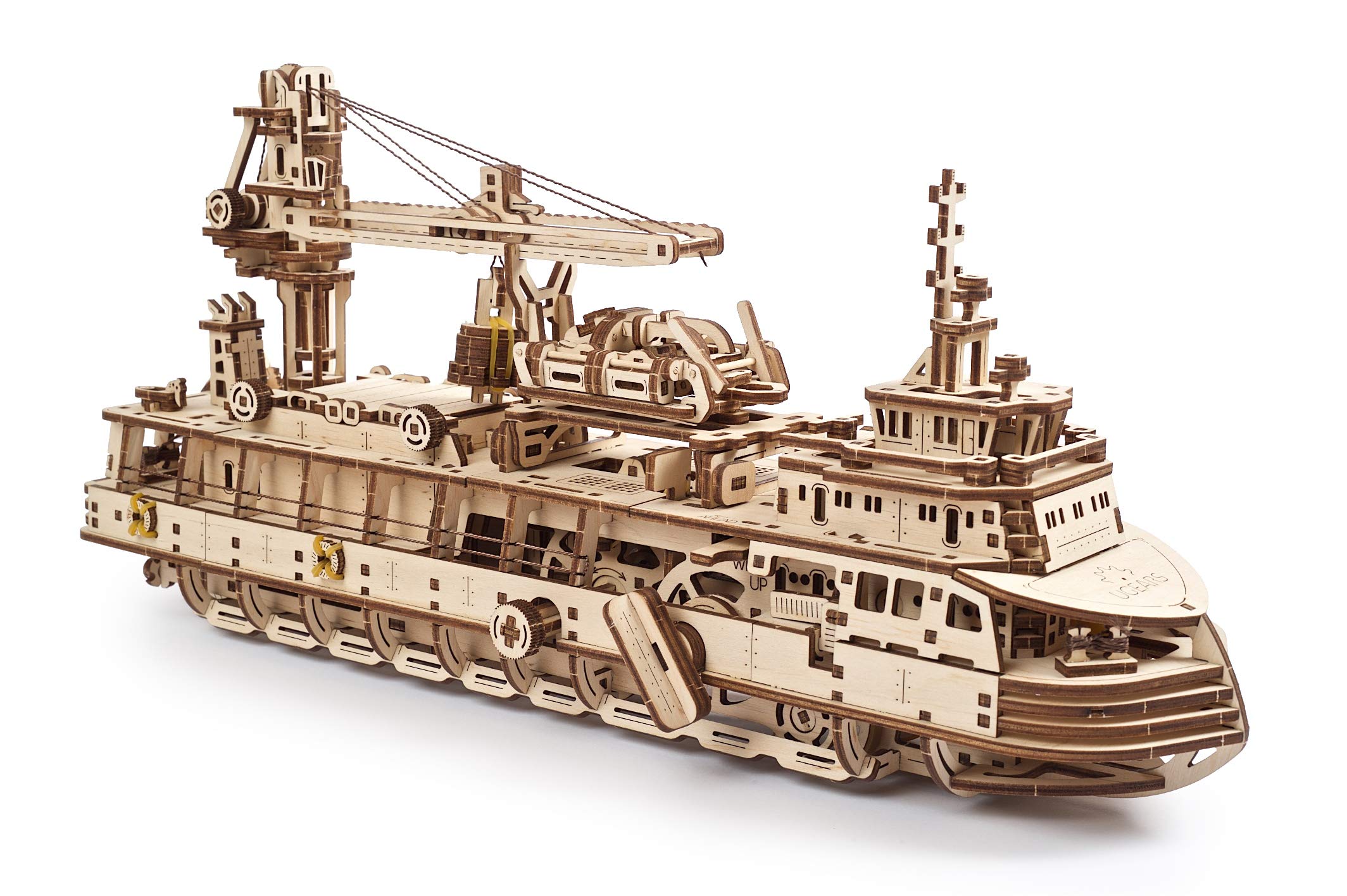 UGEARS Research Vessel 3D Puzzle - Ship Wooden Model Kits for Adults to Build - Self-Propelled Maritime Explorer with Working Crane- 3D Wooden Puzzles for Adults Gifts for Christmas