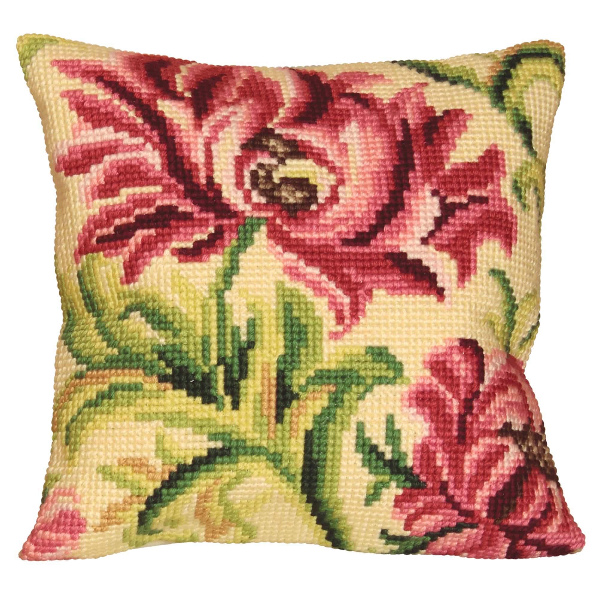 Collection D'Art Cross Stitch Cushion: Wild Rose (Left), 40 x 40 cm