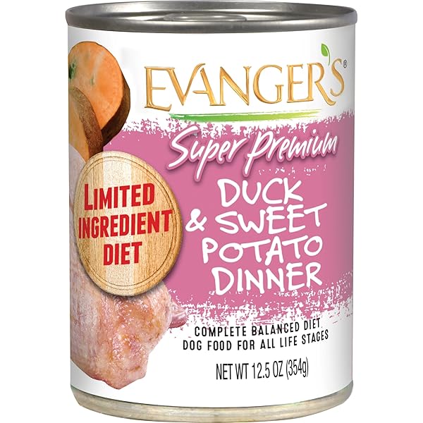 EVANGER’S SUPER DUCK & SWEET POTATO DINNER – 12 COUNT, 12.5 OZ EACH – LIMITED INGREDIENT WET DOG FOOD – GRAIN & GLUTEN FREE RECIPE – EASY TO DIGEST FOR SENSITIVE STOMACHS