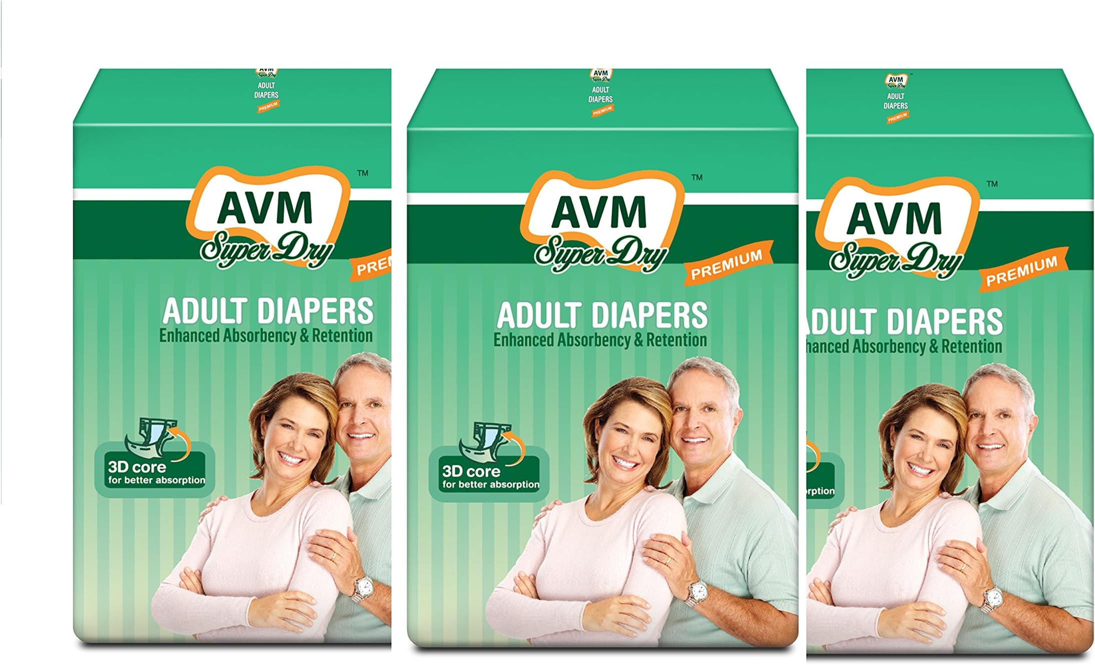 AVM Super Dry Premium Adult Diapers - Pack of 30 - Medium (Fits 28"-44")