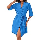 Ekouaer Short Robes for Women Lightweight Bathrobe Kimono Robes Knee Length 3/4 Sleeve Swiss Polka Dot Soft Robe with Pockets