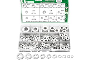 Aienxn 550PCS Flat Washers Assortment Kit, 12 SAE Sizes- 1/2, 7/16, 3/8, 5/16, 1/4, 3/16, 12#, 10#, 8#, 6#, 4#, 2#, (18-8) 304 Stainless Steel Washers for Screws, Metal Washers for Bolts