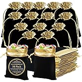 50 Pack Velvet Jewelry Pouches with Drawstrings - 6x5 Inch Black & Gold Velvet Bags, Reusable Premium Small Drawstring Gift Pouch Set for Jewelry, Dice, Candy, Wedding Favors, Christmas Party Supplies