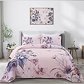 Floral Quilt Set King 3 Pieces Pink Floral Quilt Coverlet Set Soft Microfiber Lightweight Pink Quilted Bedspread for All Season 104"x90"
