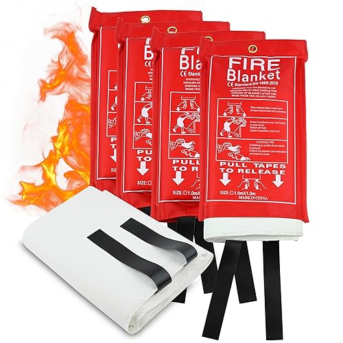 FJNATINH Fire Blanket 4Pack, Emergency Fire Suppression for Home and Kitchen - 40" x 40" Silicone Flame Retardant Fireproof Blanket for Survival Safety