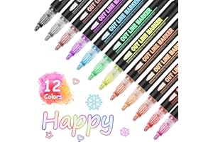 OUNIY Outline Marker Self-outline Metallic Markers, 12 Colors Squiggles Shimmer Outline Markers Pen Set for Drawing Art School Supplies, Glitter Pen Set for Cards Lettering, Gift for 4-12 Year Old Girl