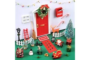 34 Pcs Christmas Elf Girl Fairy Doors Decorations Miniature Fairy Wooden Tiny Tooth Door Mini Elf Wall Decor Kit for Christma